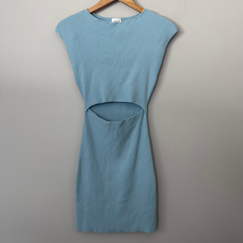 Aritiza Wilfred Free Cutout Mini Dress Womens Medium Blue Ribbed Bodycon Stretch